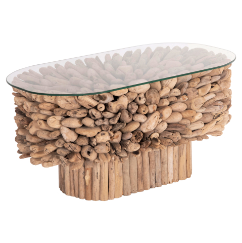 Interior - COFFEE TABLE OVAL SPARROW HM9962 DRIFTWOOD--GLASS 106x55,5x50,5Hcm.