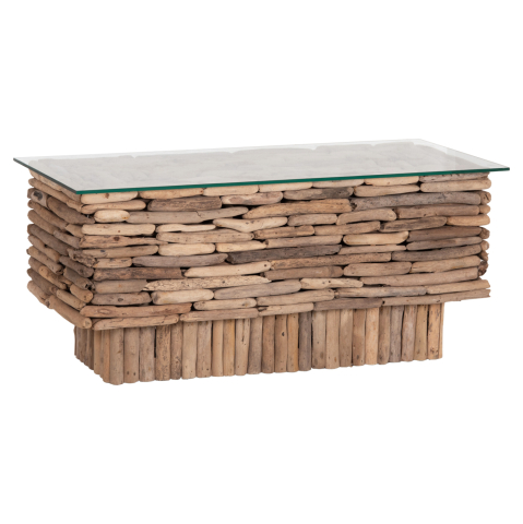 Interior - COFFEE TABLE RECTANGULAR SPARROW HM18366 DRIFTWOOD--GLASS 105x45x47Hcm.