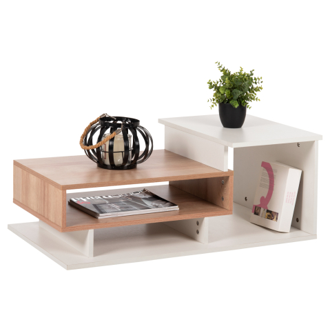 Masute de cafea - COFFEE TABLE ROSAMUND HM8868.11 MELAMINE IN WHITE and NATURAL 90x50x24,5-35Hcm.