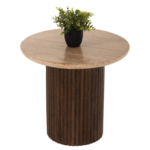 Masute de cafea - COFFEE TABLE ROUND GLADYS HM9714 SOLID MANGO WOOD-WHITE TRAVERTINE Φ55x50Hcm.