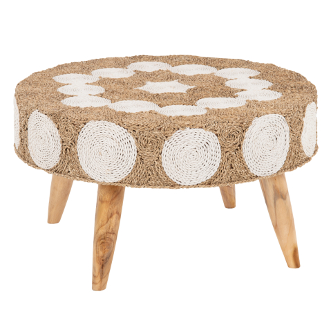 Masute de cafea - COFFEE TABLE ROUND HM7825 TEAK WOOD AND SEAGRASS TOP IN NATURAL and WHITE Φ81x45Hcm.
