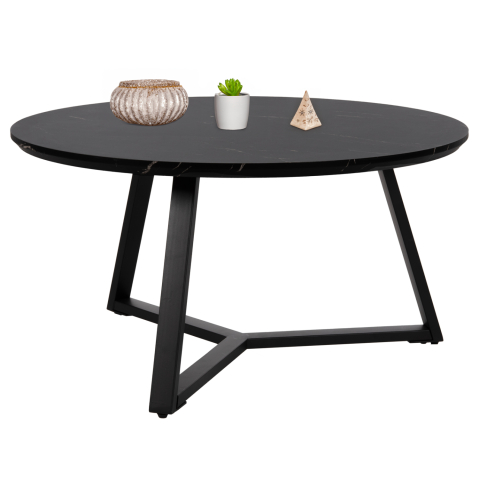 Masute de cafea - COFFEE TABLE ROUND HM9586.01 MDF BLACK MARBLE-BLACK TEXTURED METAL BASE Φ80x42Hcm.
