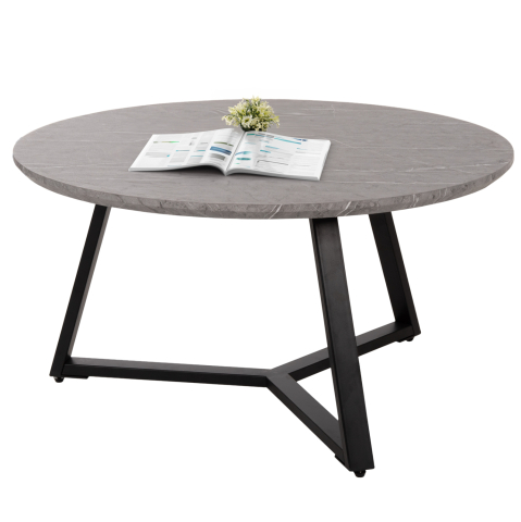 Masute de cafea - COFFEE TABLE ROUND HM9586.02 MDF GREY MARBLE-BLACK TEXTURED METAL BASE Φ80x42Hcm.