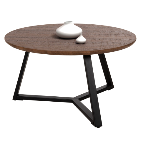 Masute de cafea - COFFEE TABLE ROUND HM9586.04 MDF WALNUT-BLACK TEXTURED METAL BASE Φ80x42Hcm.
