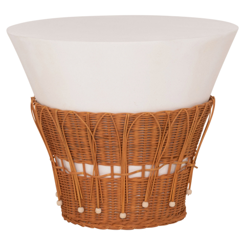 Interior - COFFEE TABLE ROUND PERRAL HM18164.02L FIBER CEMENT IN WHITE-NATURAL RATTAN--Φ55x45Hcm.