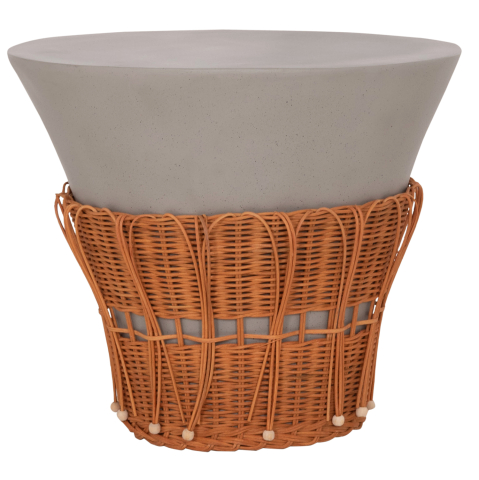 Interior - COFFEE TABLE ROUND PERRAL HM18164.03L FIBER CEMENT IN GREY-NATURAL RATTAN--Φ55x45Hcm.