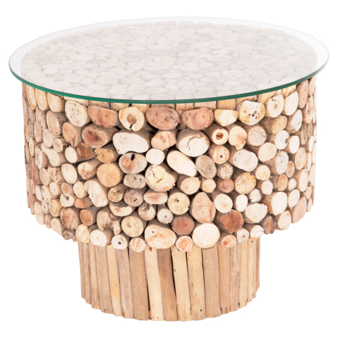 Interior - COFFEE TABLE ROUND SPARROW HM9963 DRIFTWOOD--GLASS Φ65x51.5Hcm.