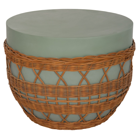 Interior - COFFEE TABLE ROUND VILHENA HM18165 FIBER CEMENT GREEN--NATURAL RATTAN Φ56x47Hcm.