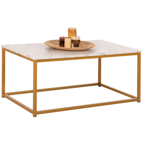 Masute de cafea - COFFEE TABLE SAFFRON HM8975.11 MELAMINE WHITE MARBLE LOOK-GOLD BASE 95x55x43.5Hcm.