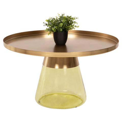 Masute de cafea - COFFEE TABLE SCAL HM9724 GREEN GLASS BASE-METAL TOP IN GOLD Φ76x43,5Hcm.