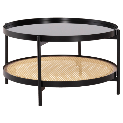 Interior - COFFEE TABLE SEITZ HM18030 GLASS TOP-METAL-RATTAN IN NATURAL Φ80x45Hcm.
