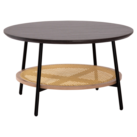 Interior - COFFEE TABLE SEWELL HM18033 MDF IN ZEBRANO-METAL LEGS-RATTAN IN NATURAL Φ80x46Hcm.