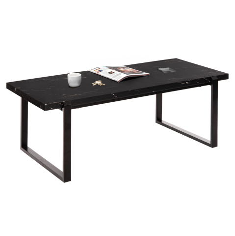 Masute de cafea - COFFEE TABLE SHABEN HM9585.01 MDF IN BLACK MARBLE TABLETOP-BLACK METAL BASE 120x60X46Hcm.