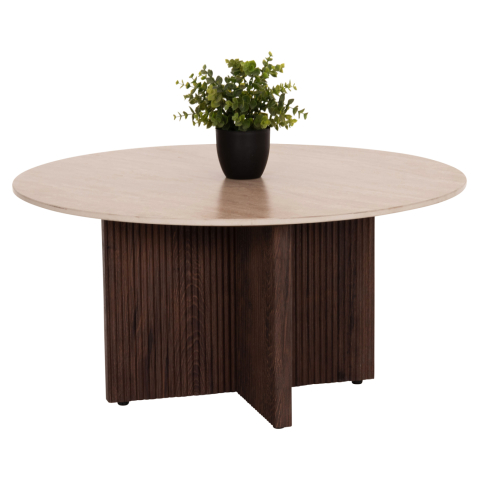 Interior - COFFEE TABLE SKY HM18329 CERAMIC TOP WITH TRAVERTINE STONE LOOK--MDF BASE Φ80x40H