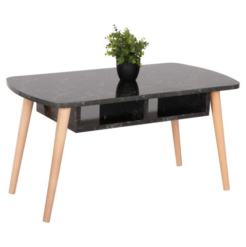 Interior - COFFEE TABLE SLIVEN HM18178.02 BLACK MARBLE MELAMINE-LEGS IN NATURAL COLOR 90x50x47,5Hcm.