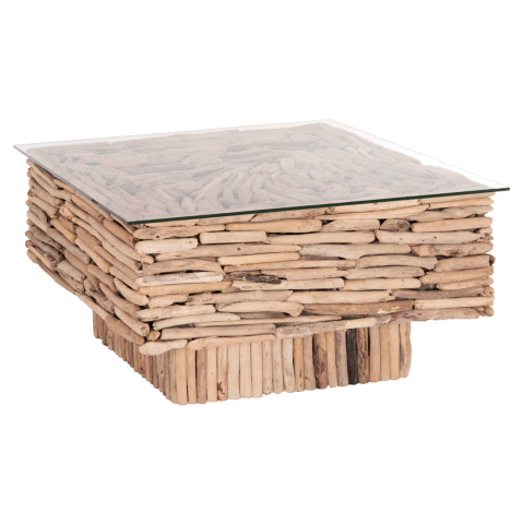 Interior - COFFEE TABLE SQUARE SPARROW HM9960 DRIFTWOOD--GLASS 95x95x51,5Hcm.