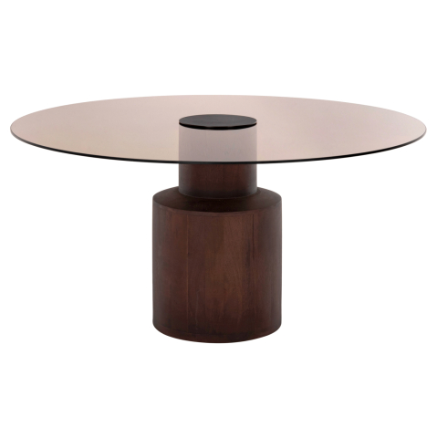 Masute de cafea - COFFEE TABLE SUNNET HM9670 MANGO WOOD IN BROWN-GLASS TOP Φ80x41Hcm.