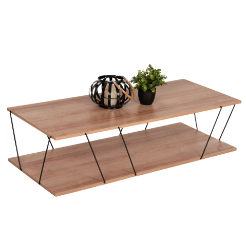 Masute de cafea - COFFEE TABLE TARS HM8927.11 NATURAL OAK MELAMINE-BLACK METAL RODS 120Χ50Χ30Hcm.