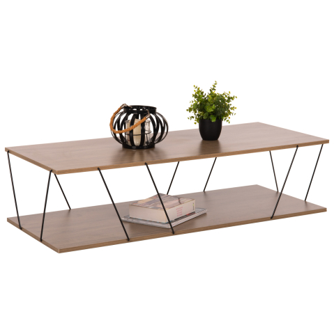 Masute de cafea - COFFEE TABLE TARS HM8927.12 WALNUT MELAMINE-BLACK METAL RODS 120Χ50Χ30Hcm.