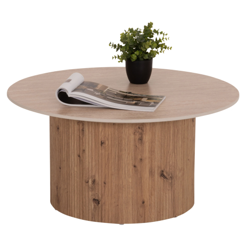 Interior - COFFEE TABLE TWIL HM18325 CERAMIC TOP IN TRAVERTINE STONE LOOK--MDF BASE Φ80x40Hcm.