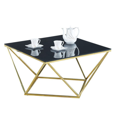 Masute de cafea - Coffee table Willow HM8613.01 with black glass and gilded base 80X80X45 cm