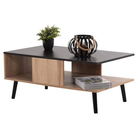 Masute de cafea - COFFEE TABLE WITH SHELF GUNNEZ HM9036.22 OAK-BLACK MARBLE LOOK 90x54x38,5H cm.