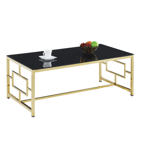 Masute de cafea - Coffee table YARA HM8623.02 by black glass and gilded framework 120X60Χ45 cm