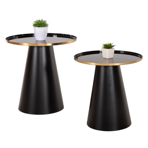 Masute de cafea - COFFEE TABLES 2PCS BENG HM9920 ENAMELED METAL TOP-MAT BASE-BLACK Φ50 and Φ40 cm.