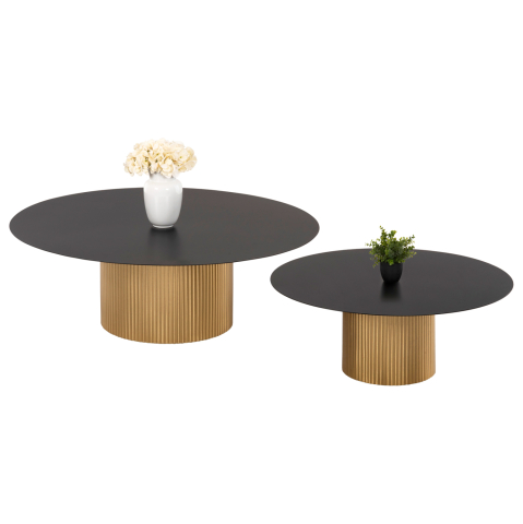 Masute de cafea - COFFEE TABLES 2PCS CLAD HM11916 METAL IN GOLD-BLACK TOP Φ110x38H and Φ80x32H cm.