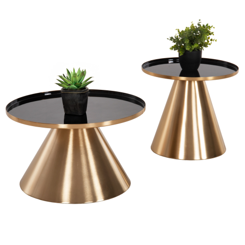Masute de cafea - COFFEE TABLES 2PCS LORME HM9923 METAL IN BLACK AND GOLD Φ50 and Φ40 cm.