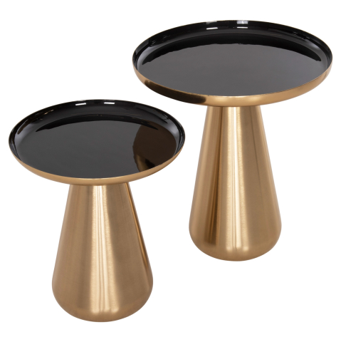 Interior - COFFEE TABLES 2PCS OLUF ΗΜ9921 ENAMELED METAL-GLOSSY GOLD and BLACK Φ50 and Φ41 cm.