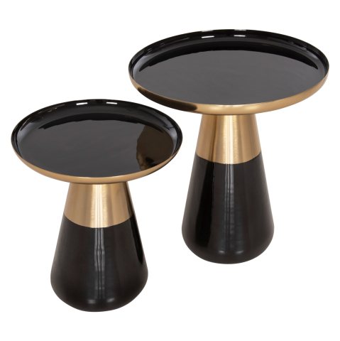 Interior - COFFEE TABLES 2PCS OLUF HM9922 ENAMELED METAL-GLOSSY BLACK-MAT GOLD Φ50 and Φ41 cm.