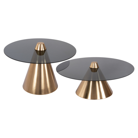 Masute de cafea - COFFEE TABLES 2PCS REBEN HM9919 METAL IN GOLD-BLACK GLASS TOP Φ80 and Φ60 cm.