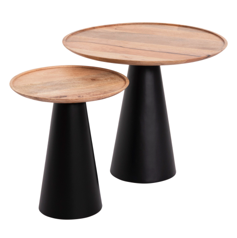 Interior - COFFEE TABLES 2PCS RIFF HM9997 MANGO WOOD TOP-IRON BASES Φ60 and Φ40 cm.