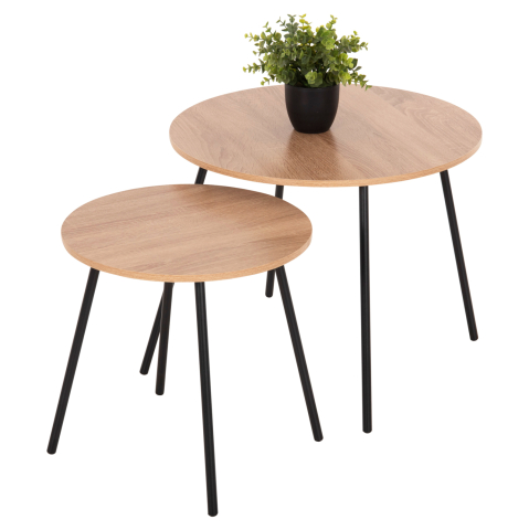 Masute de cafea - COFFEE TABLES 2PCS ROUND CUPPER HM9878.01 MELAMINE IN SONAMA-BLACK METAL Φ55x45Hcm.