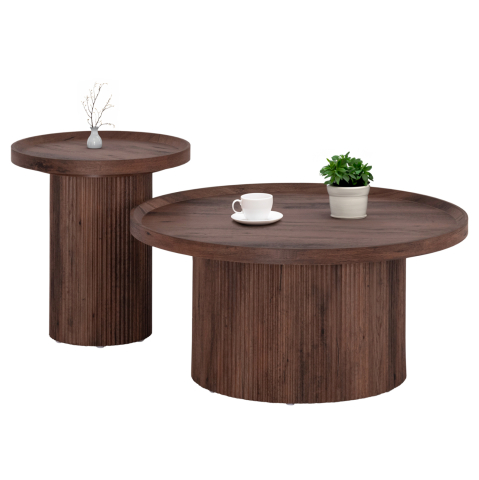 Interior - COFFEE TABLES 2PCS SET MARGON HM21084 MDF IN DARK BROWN COLOR Φ80cm and Φ45cm