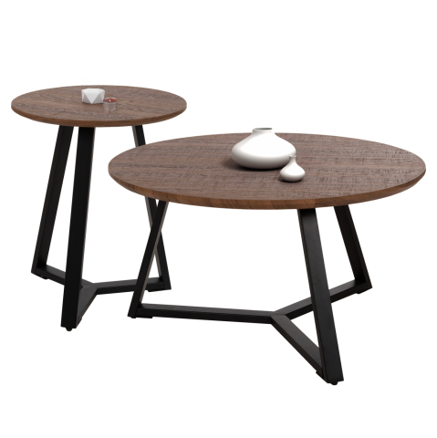 Interior - COFFEE TABLES 2PCS SET ROCKET HM21090.02 MDF IN WALNUT COLOR Φ80cm and Φ45cm