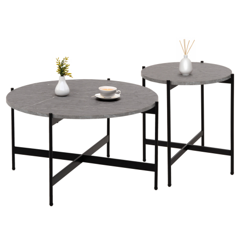 Interior - COFFEE TABLES 2PCS SET RONDA HM21089.01 MDF IN GREY MARBLE COLOR Φ80cm and Φ50cm