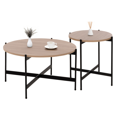 Interior - COFFEE TABLES 2PCS SET RONDA HM21089.02 MDF IN SONAMA COLOR Φ80cm and Φ50cm