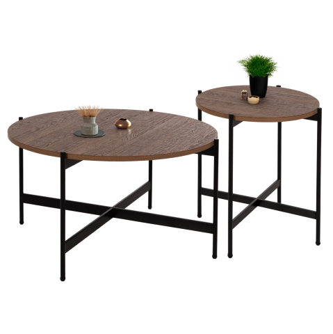 Interior - COFFEE TABLES 2PCS SET RONDA HM21089.03 MDF IN WALNUT COLOR Φ80cm and Φ50cm