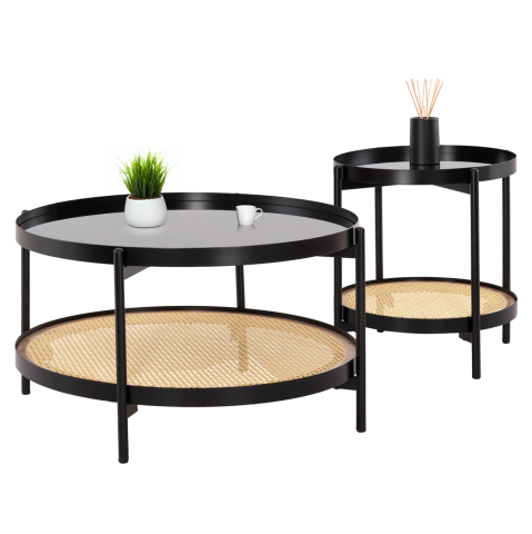 Interior - COFFEE TABLES 2PCS SET SEITZ HM21086 METAL-SYNTHETIC RATTAN Φ80cm and Φ50cm