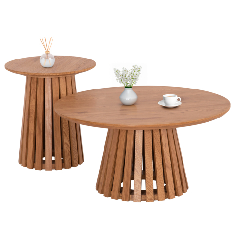 Interior - COFFEE TABLES 2PCS SET TALBERT HM21083 MDF IN NATURAL WOOD COLOR Φ80cm and Φ45cm
