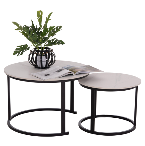 Interior - COFFEE TABLES 2PCS SET TALOS HM18140.01 WHITE MARBLE LOOK CERAMIC TOP Φ70x45.5Hcm.