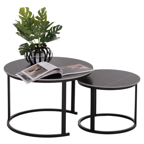 Interior - COFFEE TABLES 2PCS SET TALOS HM18140.02 BLACK MARBLE LOOK CERAMIC TOP Φ70x45.5Hcm.