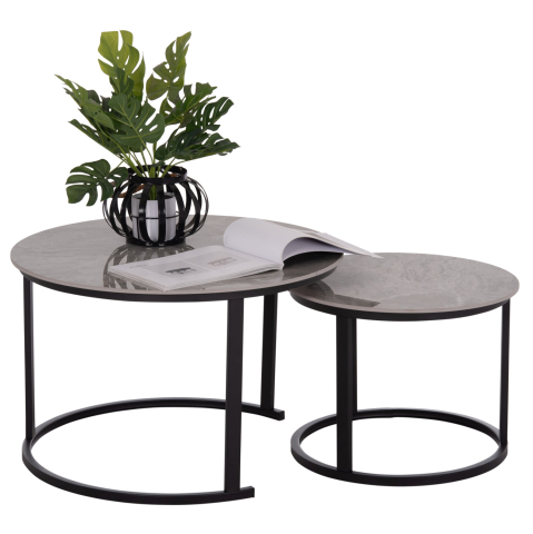Interior - COFFEE TABLES 2PCS SET TALOS HM18140.04 GREY MARBLE LOOK CERAMIC TOP Φ70x45.5Hcm.