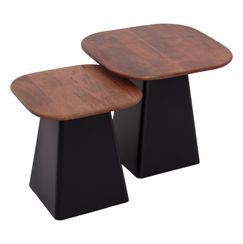 Interior - COFFEE TABLES 2PCS VAIOLA HM9998 MANGO WOOD TOP-METAL BLACK BASES 40x40 and 50x50 cm.