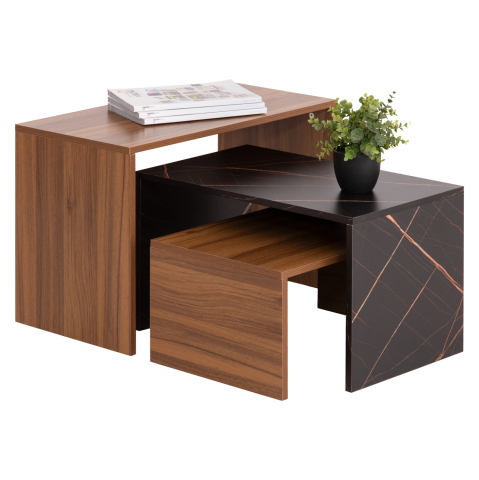 Interior - COFFEE TABLES 3PCS SET BENTIL HM9444.12 MELAMINE IN WALNUT-BLACK MARBLE 65x35x45Hcm.