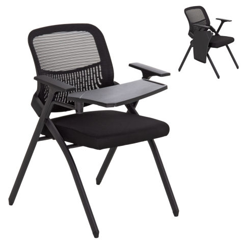 Scaune pentru vizitatori - CONFERENCE CHAIR FOLDABLE WITH WRITING BOARD DENO HM1209.01 MESH FABRIC BLACK 65x63x82Hcm