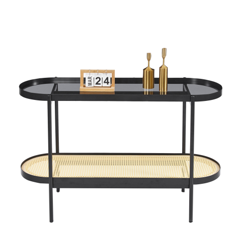 Bufete - CONSOLE SEITZ HM18032 GLASS TOP-METAL-RATTAN IN NATURAL 120x43x76.5Hcm.