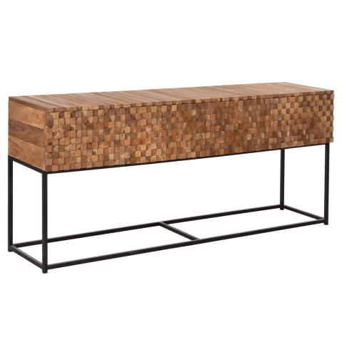 Bufete - CONSOLE WITH DRAWERS JORDI HM9801 TEAK WOOD IN NATURAL-BLACK METAL BASE 180x43x79Hcm.